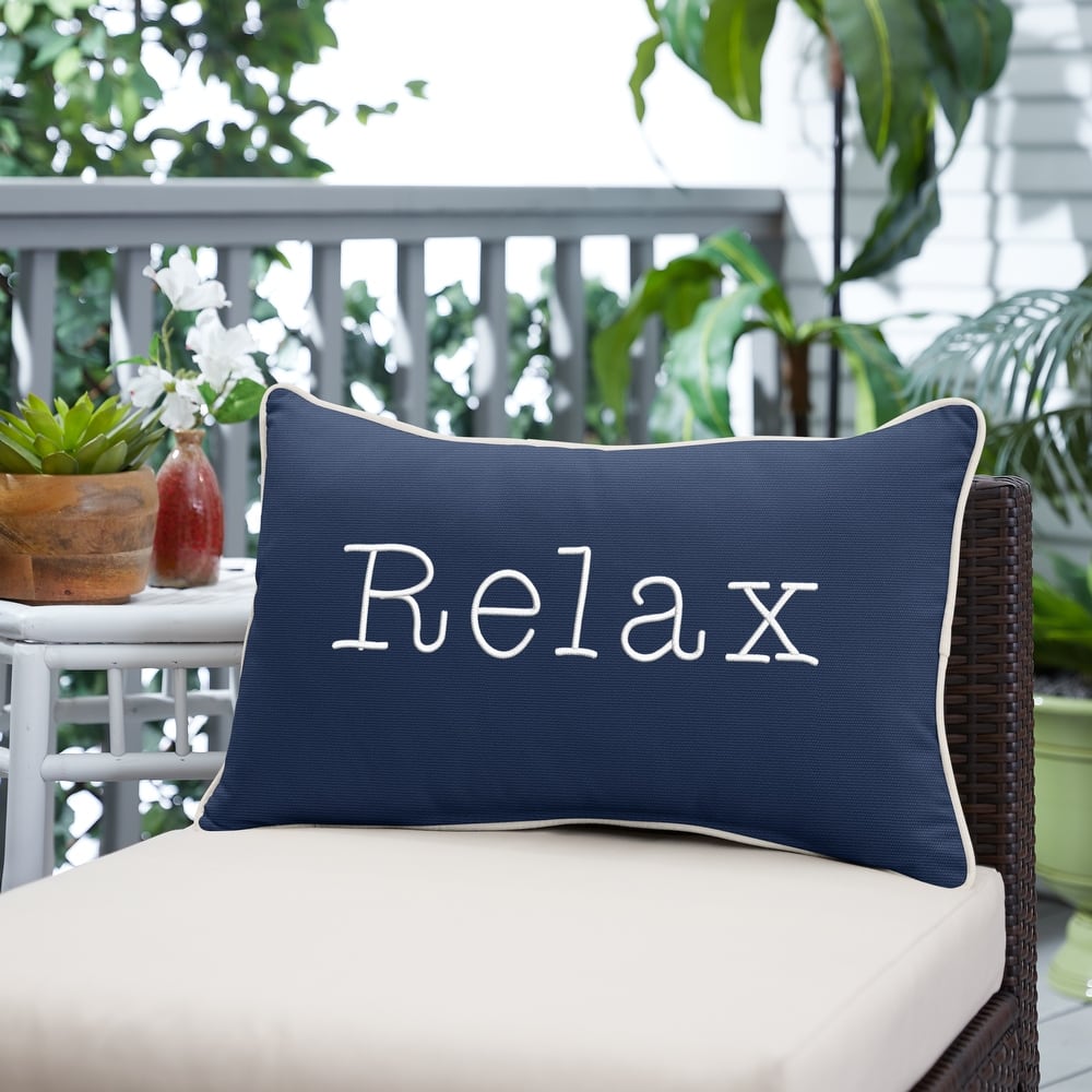 Sunbrella Canvas EMbroidered "Relax" Indoor/Outdoor 13x20 Corded Lumbar Pillow (Single)