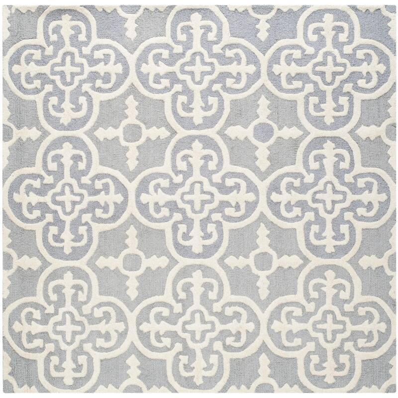 SAFAVIEH Handmade Cambridge Shigemi Modern Wool Rug - 6' Square - Silver/Ivory