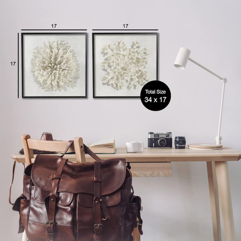 Stupell Distinct Natural Coral Framed Giclee Art Design By Caroline Kelly (Set of 2)