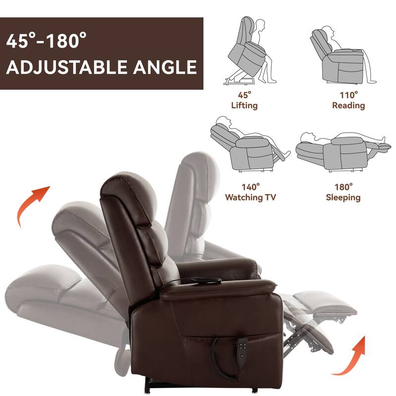 Dual Motor Power Lift Recliner Chair for Elderly, Leatheraire Lay Flat Lift Recliner Chair with Power-Remote, Heat and Massage