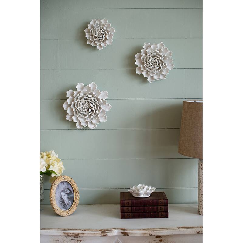 Handmade Flower Ceramic Wall Decoration - 7.25" - Cream
