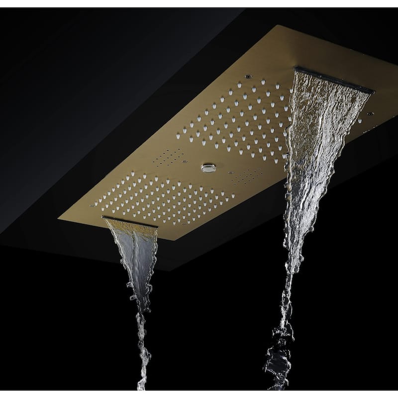 36 inch 64 inch LED light head 5 way thermostatic shower system brushed gold - 7'6" x 10'9"