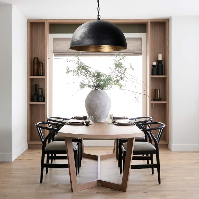 Karina Matte Black and Gold Hammered Metal Dome Pendant Light