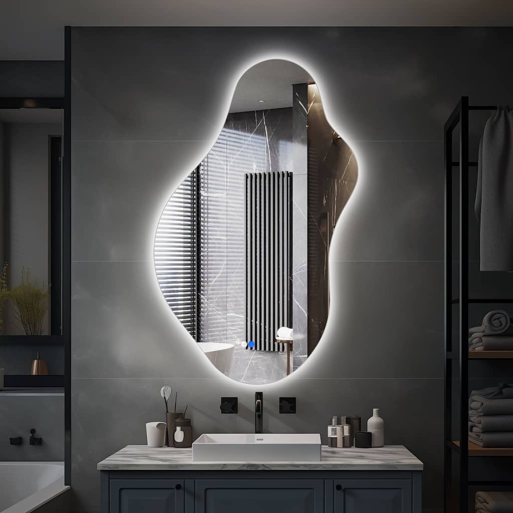 Asymmetrical Frameless LED Light Anti-fog 3-Colors Dimmable Irregular Wall Mirror