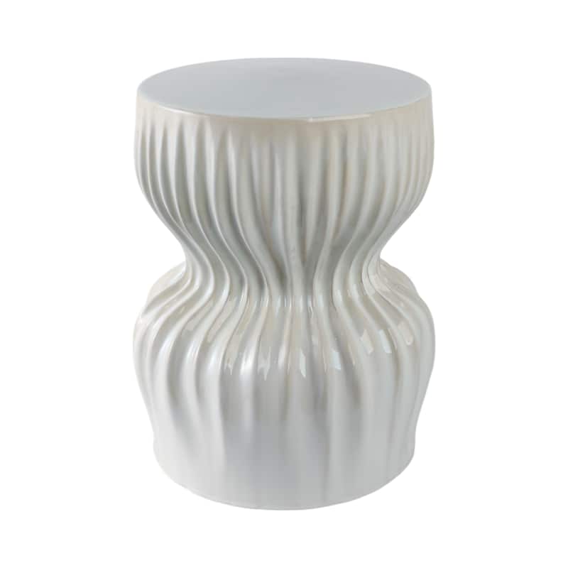 Ceramic Garden Stool Textured Wave Design for Home Decor - 19" White