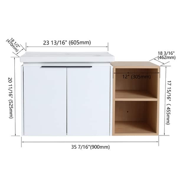 dimension image slide 2 of 16, BNK 12/24/36/48/60 Inch Wall-Mounted Bathroom Vanity, Bathroom Cabinet with Doors or Side Shelves