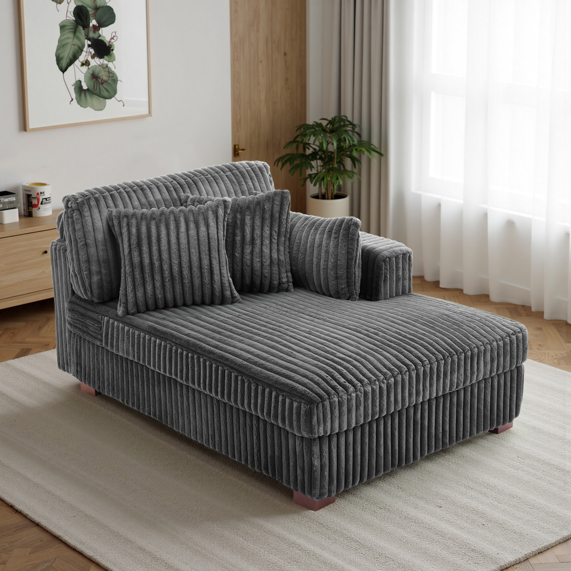 42" W Plush Corduroy Upholstered Chaise Lounge Sleeper for Living