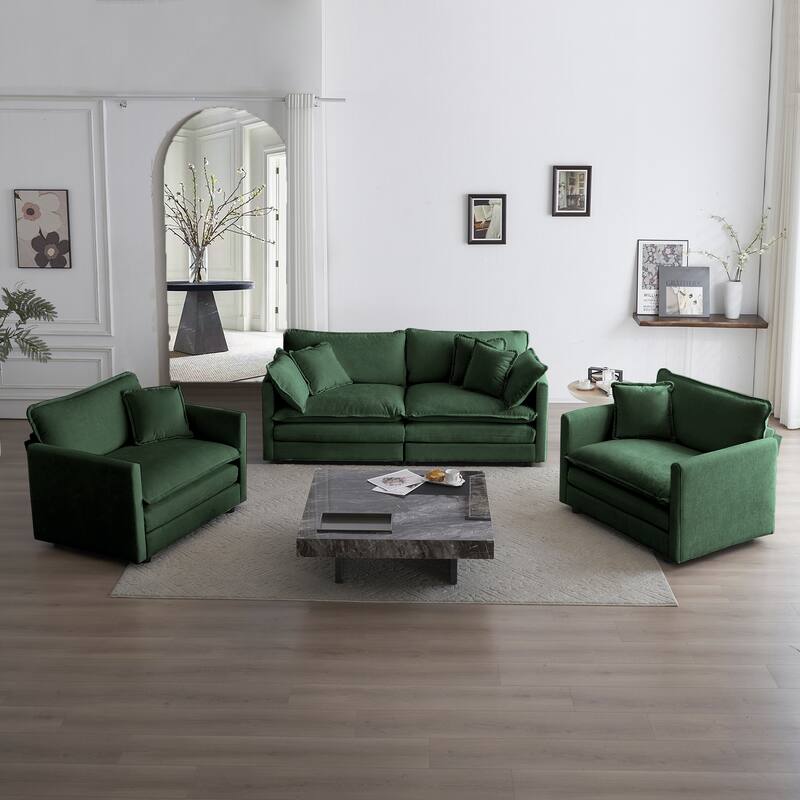 Roomfitters 3-Piece Modular Sofa Set, 2 Armchairs & 2-Seat Couch, Chenille Fabric with Pillows