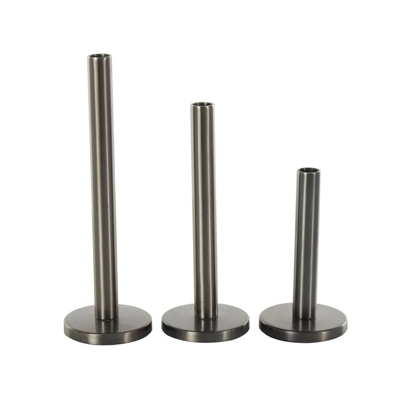 Silver Stainless Steel Metal Slim Decorative Candle Holder with Round Base (Set of 3) - 4"W x 4"L x 13"H