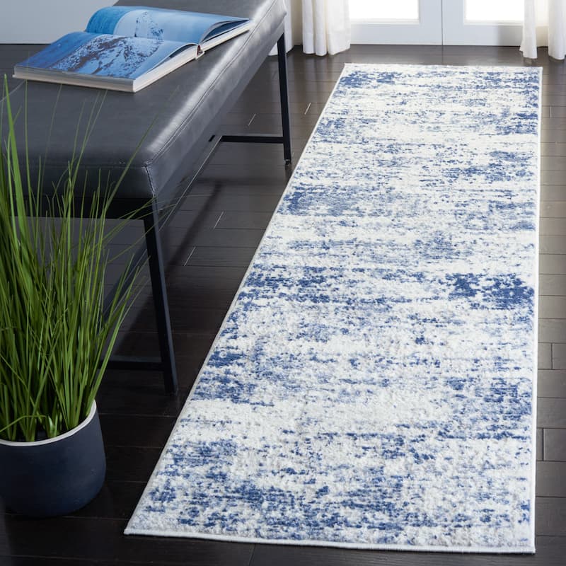 SAFAVIEH Amelia Modern Abstract Rug - 2'2" x 8' Runner - Ivory/Navy - Runner