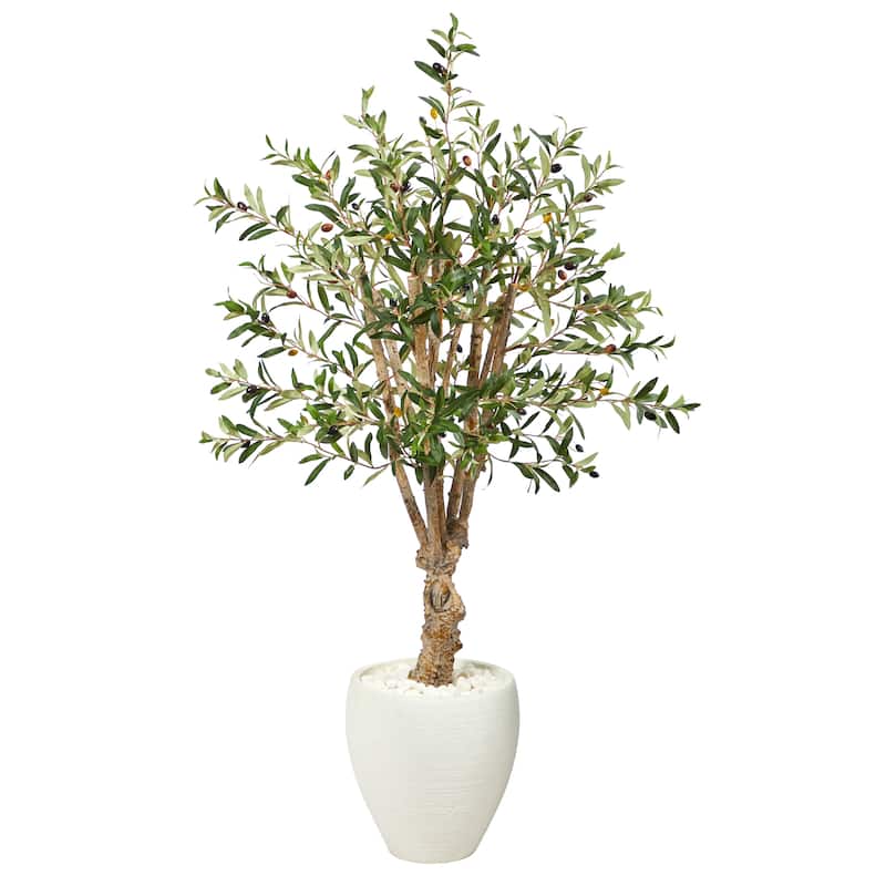 53" Olive Artificial Tree in White Planter - 13"
