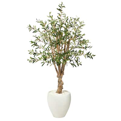 53" Olive Artificial Tree in White Planter - 13"