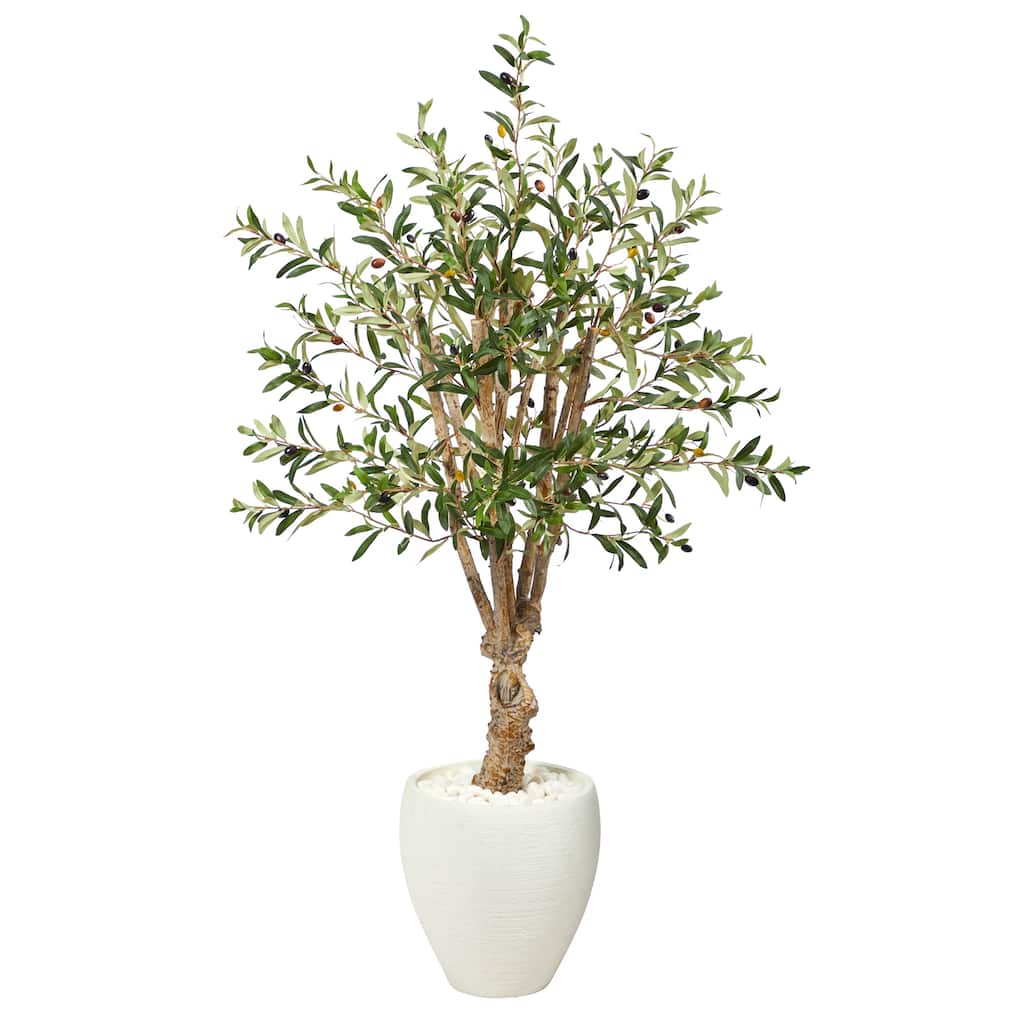 53" Olive Artificial Tree in White Planter - 13"