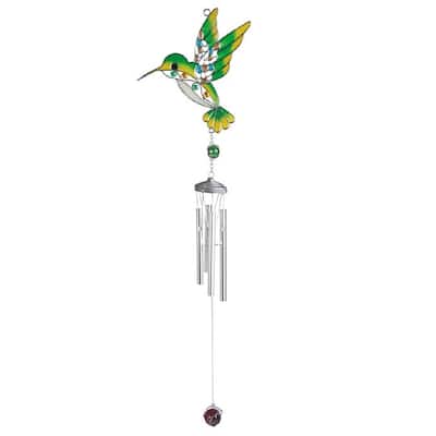 Q-Max 31" Long Green Hummingbird Suncatcher Wind Chime Garden Patio Decoration