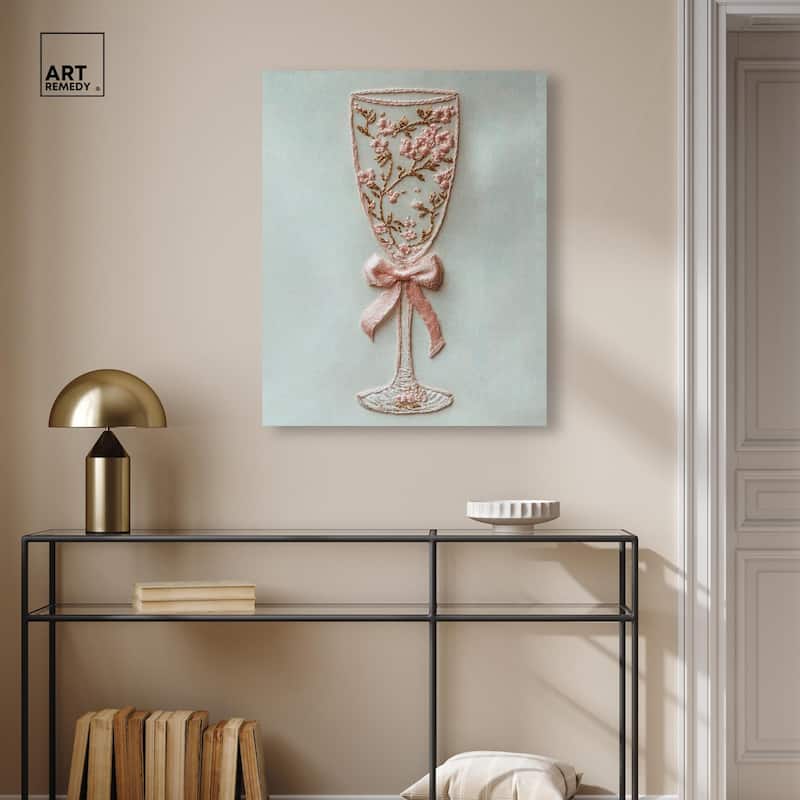 Champagne Glass Bow Canvas by Art Remedy, Gallery Wrapped