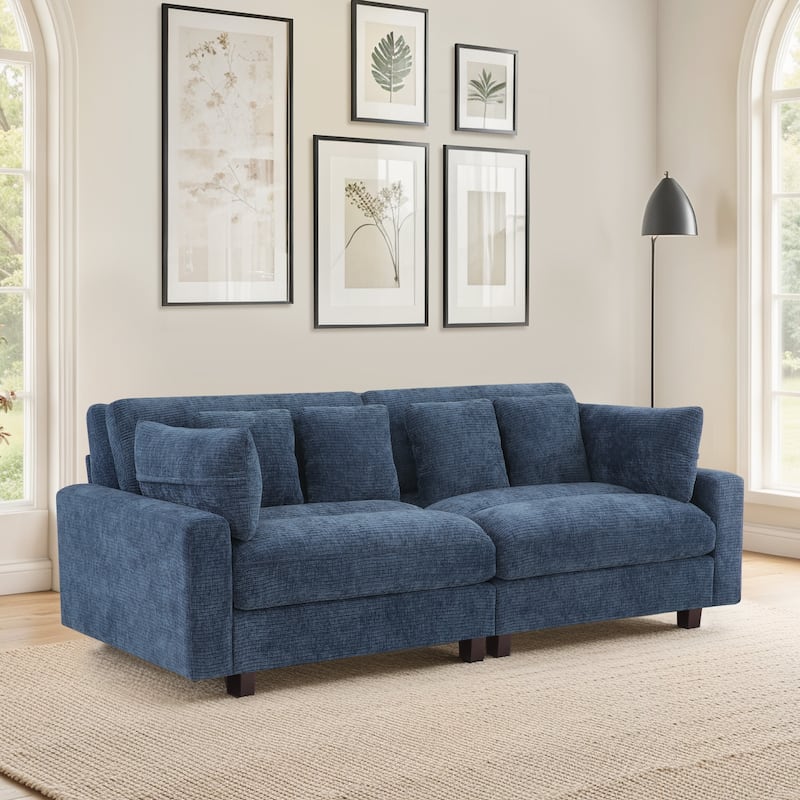 89In Comfy Couch, 3 Seater Sofa With Wood Legs, Chenille Couch For Small Space,Apartment - 89"W X 44.1"D X 33.9"H - Dark blue