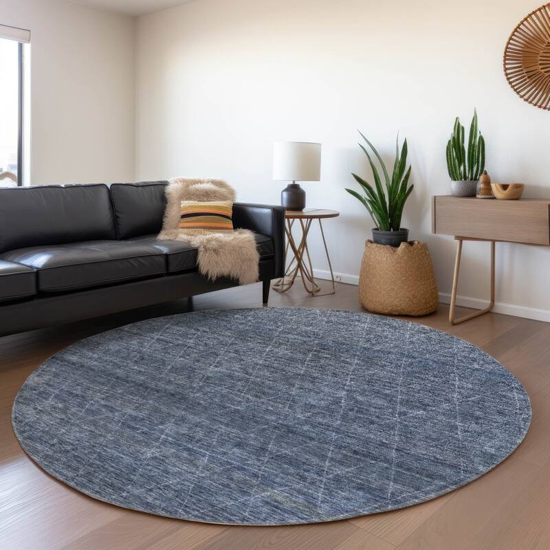 Machine Washable Indoor/ Outdoor Trellis Ombre Chantille Rug - Navy - 8' x 8'