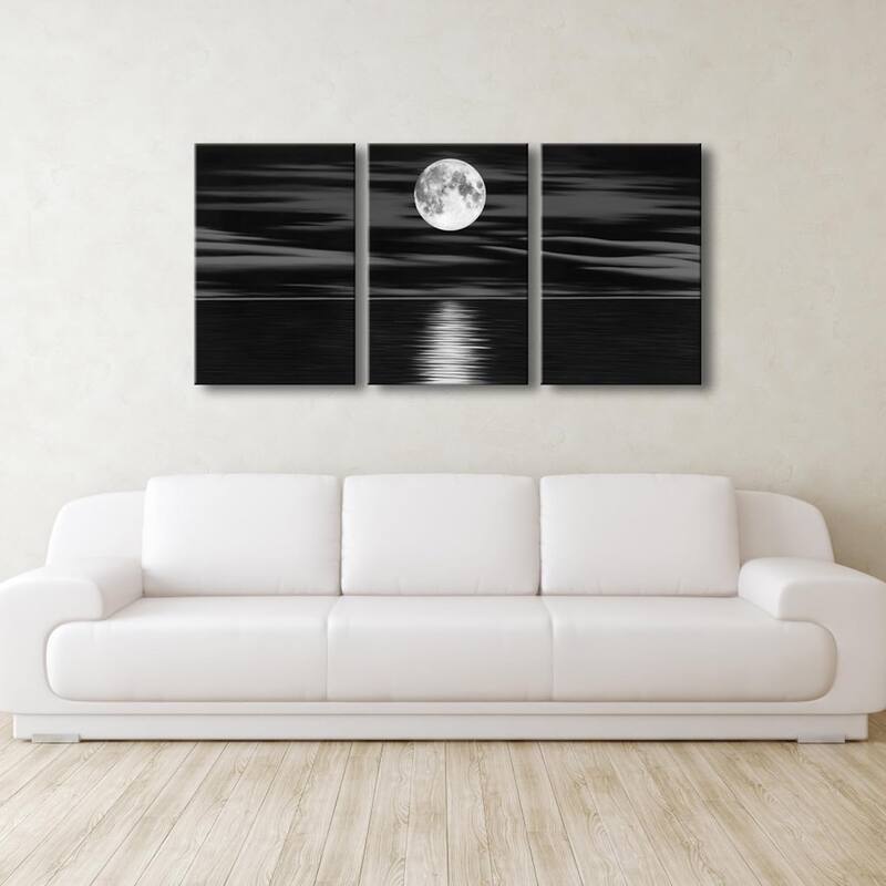 Sea White Full Moon in Night Canvas Print Wall Art