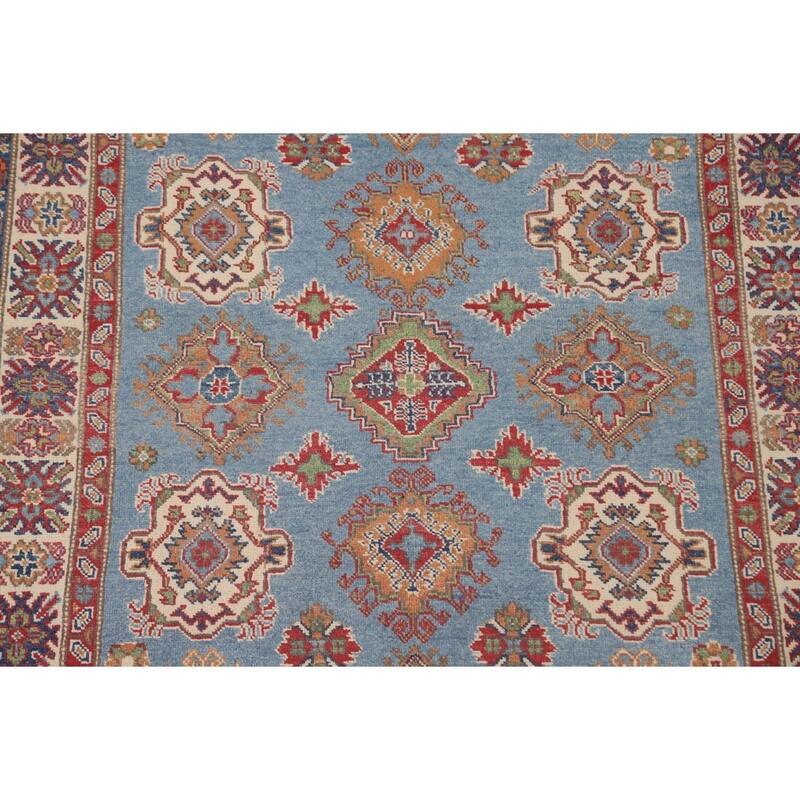Light Blue Kazak Area Rug Hand-Knotted Bedroom Wool Carpet - 4'10" x 6'7"