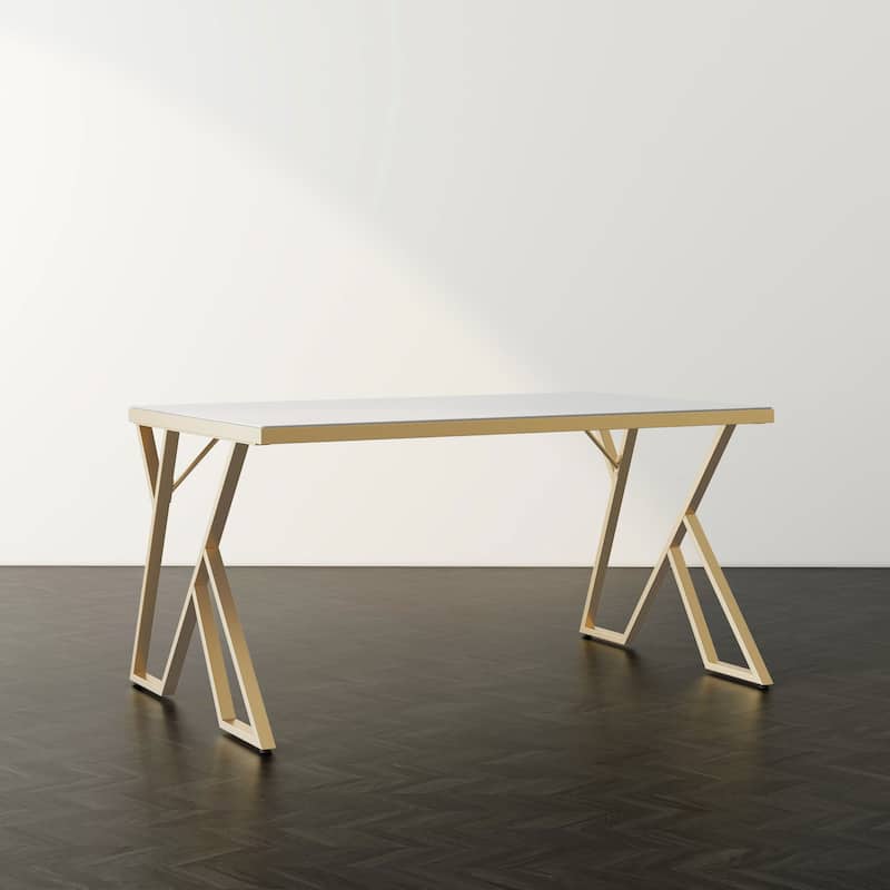 Furniture of America Daanyal Glam 60-inch Glass Dining Table with Gold Frame