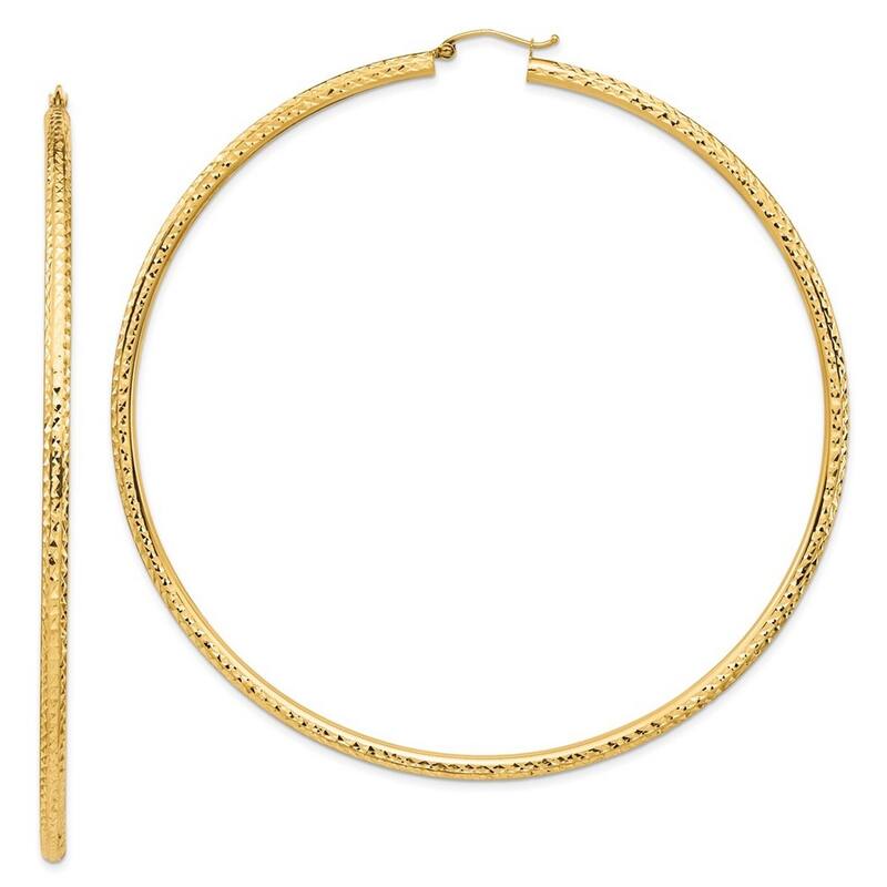 Curata 14k Yellow Gold Lightweight 90x3mm Sparkle Cut Hoop Earrings