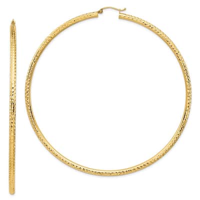 Curata 14k Yellow Gold Lightweight 90x3mm Sparkle Cut Hoop Earrings