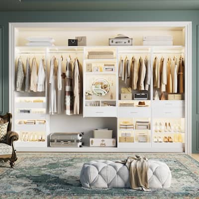 135" Set of 4 Closet System with 7 Drawers and 4 Hanging Rods, Heavy Duty Walk-In Closet Organizer with Adjustable Shoe Rack