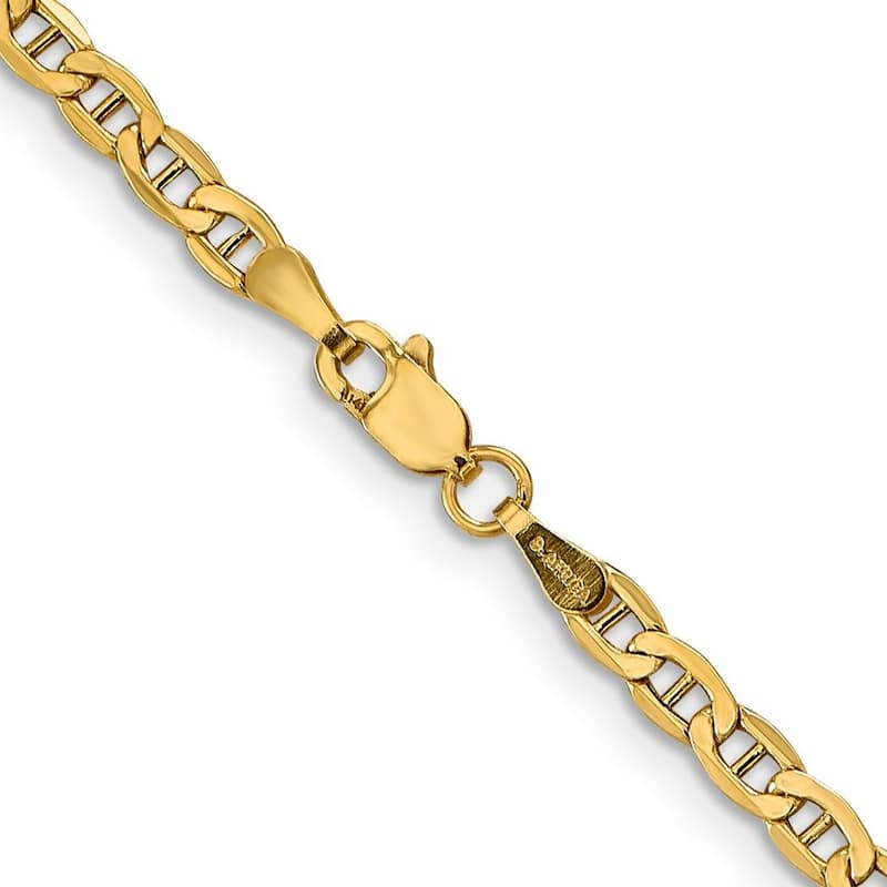 Curata 14k Yellow Gold 9" 3.2mm Semi solid Mariner Anchor Chain Anklet (Lobster-claw)