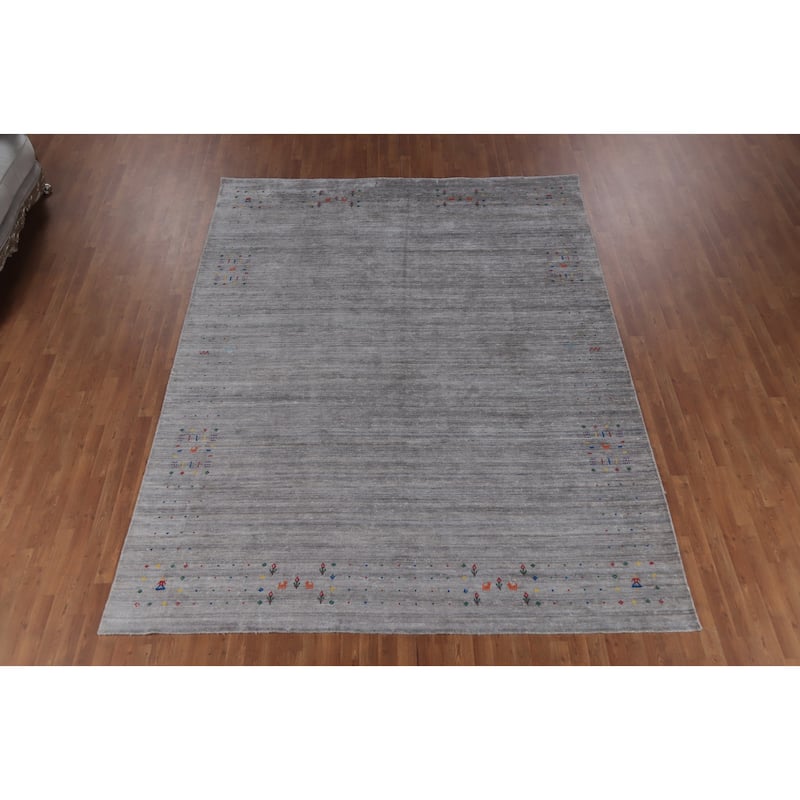 Hand Knotted Oriental 100% Wool Carpet Tribal Animal Pictorial Greys & Charcoal Gabbeh Area Rug - 11' 6'' X 8' 9''