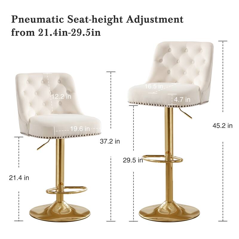 HOMYKA 360 Degrees Swivel Velvet Bar Chair With Adjustable Height of 4