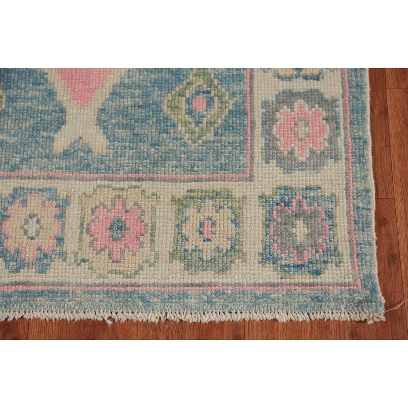 Hand Knotted Oriental 100% Wool Carpet Transitional Geometric Navy Blue & Blues Oushak Runner Rug - 11' 9'' X 3' 3''