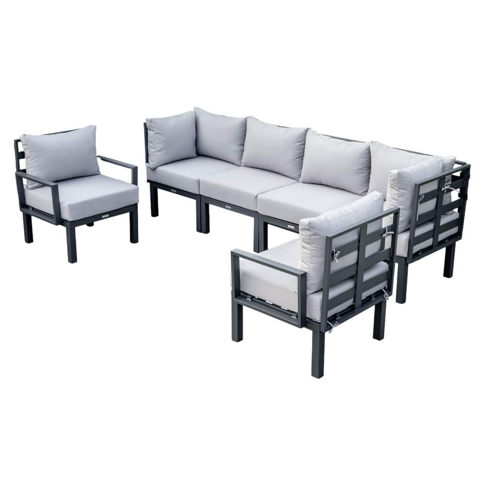 Chelsea 6-Piece Outdoor Patio Sectional Sofa Set with Black Aluminum Frame and Removable Cushions for Backyard, Garden, and Deck