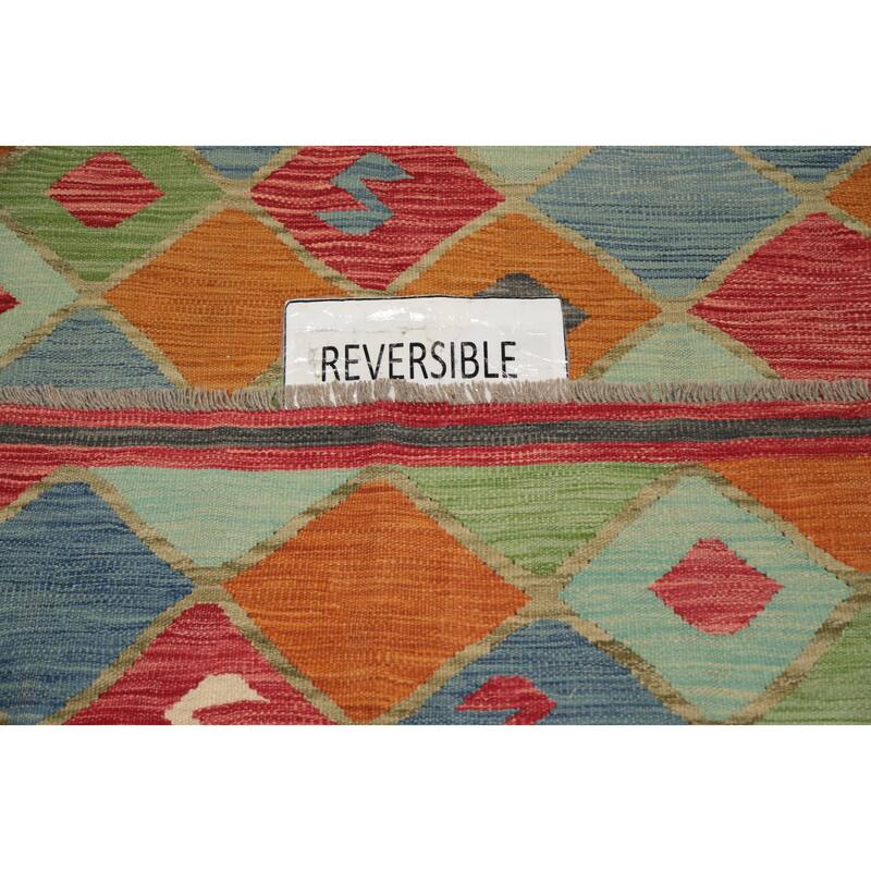 Hand Woven Oriental 100% Wool Carpet Southwestern Tribal Multi-Colored Kilim Area Rug - 9' 11'' X 6' 7''