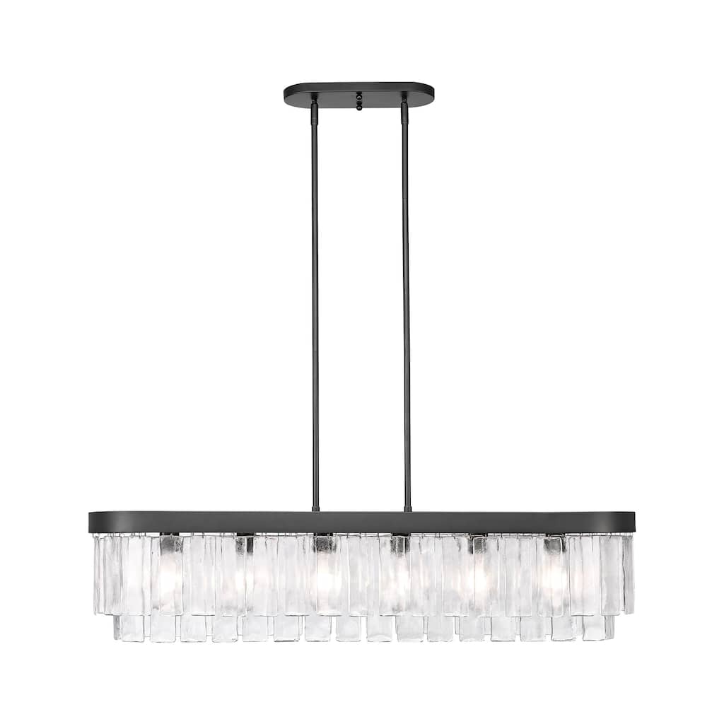 Ciara 6-Light Linear Pendant in Matte Black with Hammered Water Glass