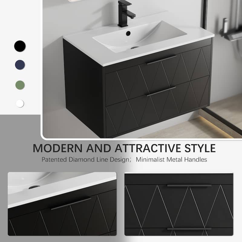 24"/30"/36"/48" Ceramic Vessel Sink Wall Mounted Bathroom Vanity Set