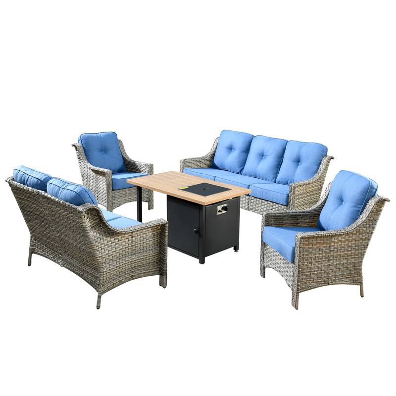 HOOOWOOO 5-piece Rattan Wicker High Back Patio Conversation Furniture Set