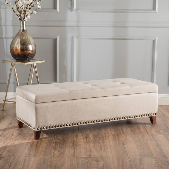 Gavin Tufted Fabric Storage Bench by Christopher Knight Home - Beige