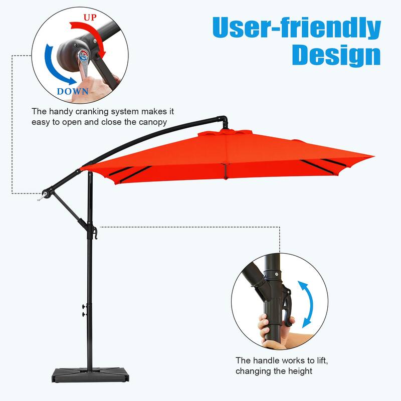 8ft×8ft Square Steel Crank-lift Cantilever Umbrella With Weighted Base