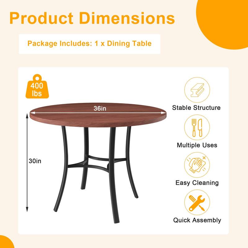 VECELO 36 Inch Round Dining Table for 4 with 400lbs Capacity Sturdy Curved Legs for Kitchen & Dining Room