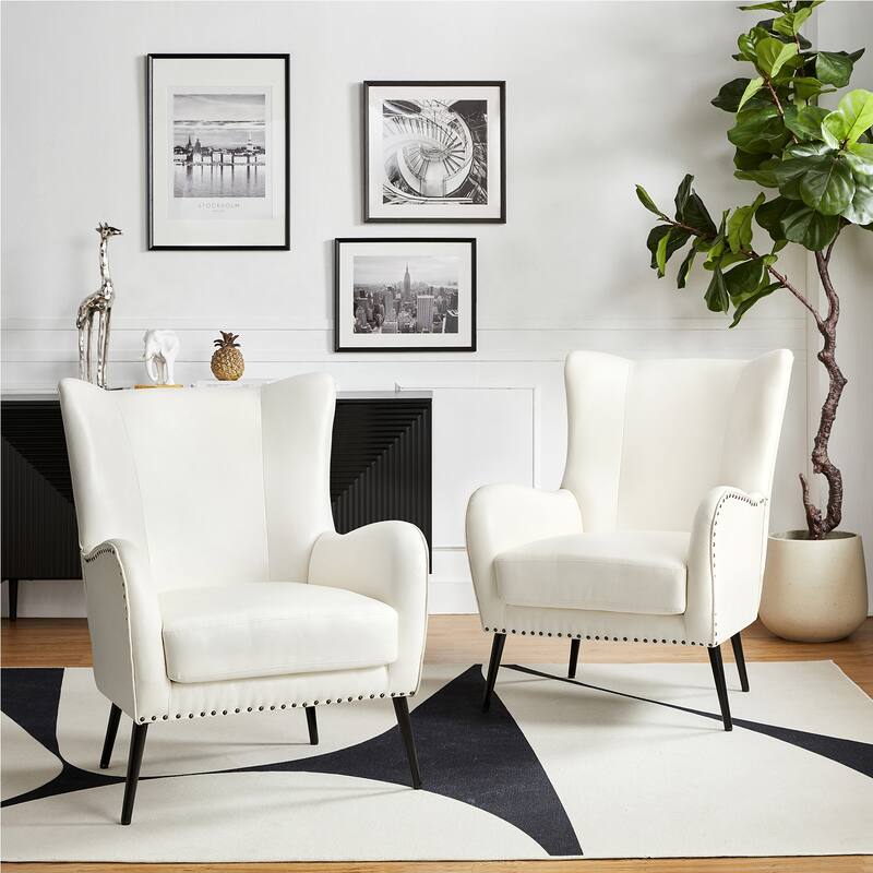 Invidiae Wooden Upholstered Armchair with Metal Legs Set of 2 - IVORY