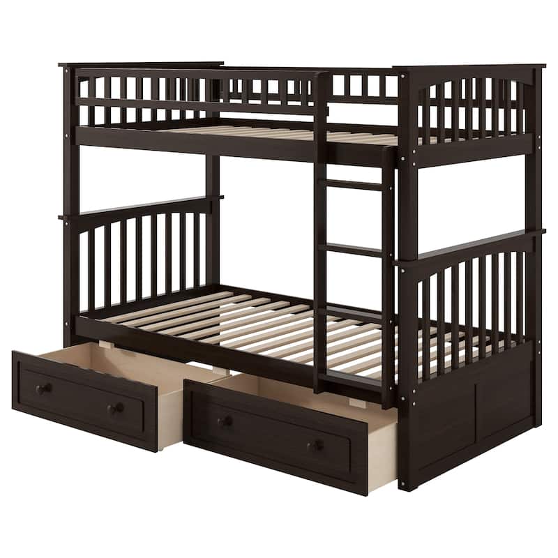 Twin Over Twin Bunk Bed With Drawers, Convertible Beds