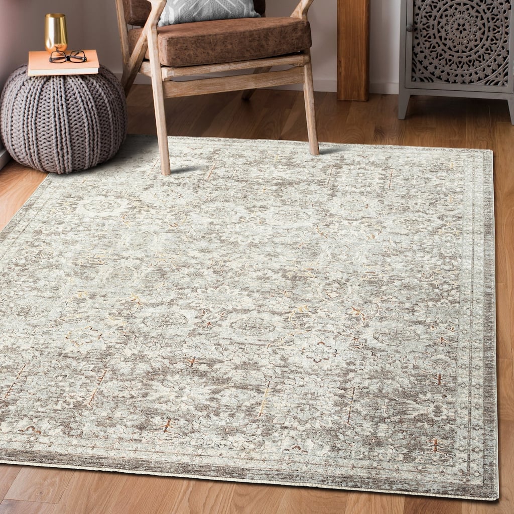 Riviera Collection Floral Light Gray Area Rug