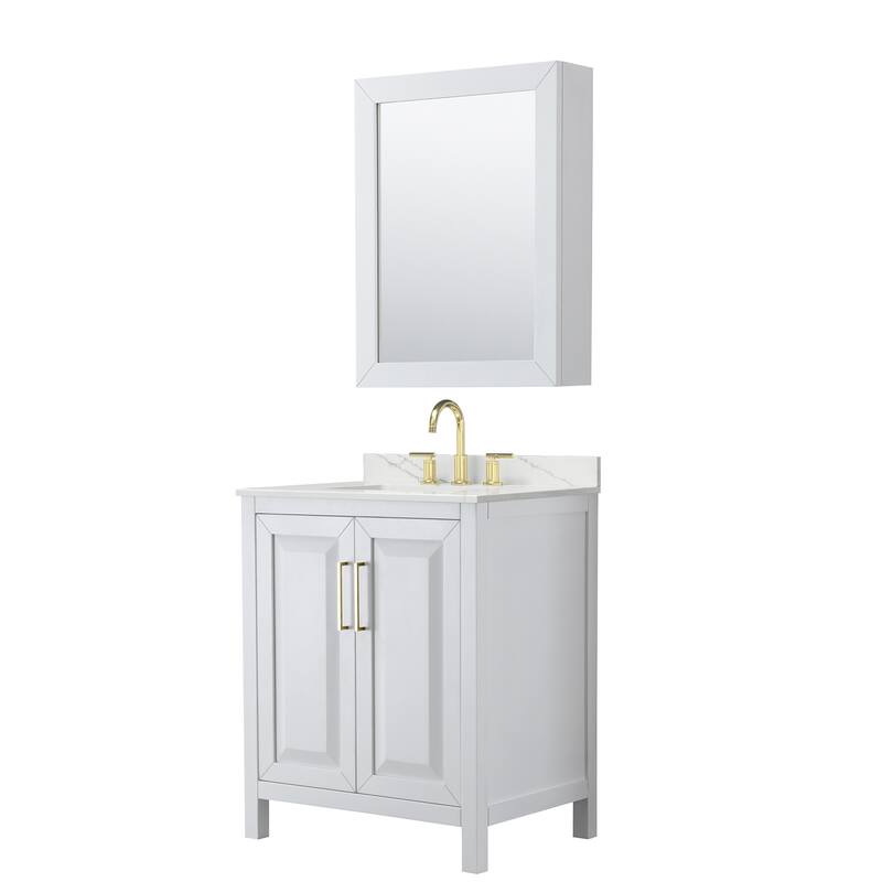 Daria 30-inch Single Vanity, 3 Hole Quartz Top, Med Cabinet