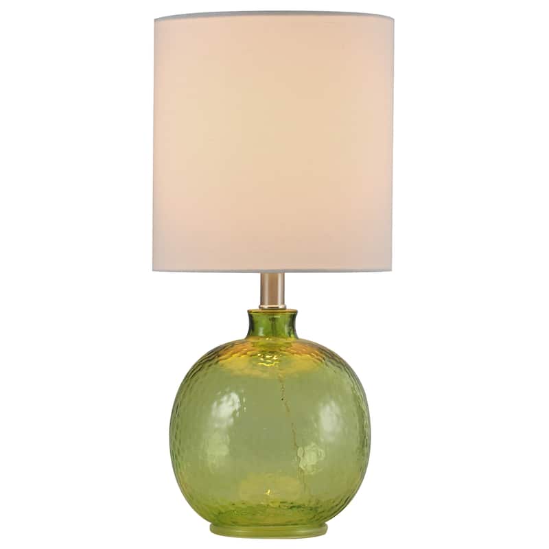 StyleCraft Glass Green Meadow Table Lamp - White Hardback Fabric Shade