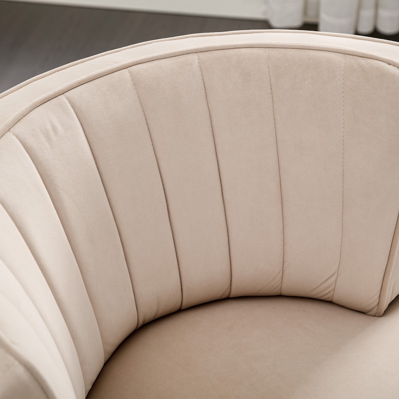 Beige Modern 25.2" Upholstered 360° Swivel Barrel Chair with Wide Upholstered and Sturdy Hardwood Frame