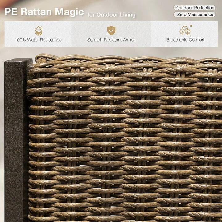 PURPLE LEAF Lorri Khaki Cushions Heavy-Duty Metal Frame Rattan Backrest for Patio Garden Patio Conversation Set Couch