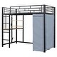 preview thumbnail 46 of 77, Twin/Full Size Loft Bed with Bulit-in Desk and LED Light, Metal Loft Bedframe with Wardrobe, Storage Shelves and Power Outlet