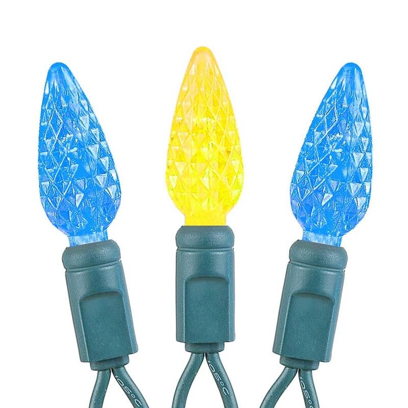 70 Light C6 LED Christmas Mini Light Set, Blue/Yellow, Green Wire, 24 Feet - Large