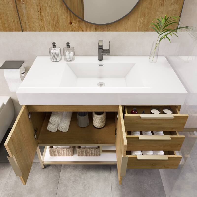 Noble 42" Free Standing Vanity (R Drawer) with Reinforced Acrylic Sink - 42" Width