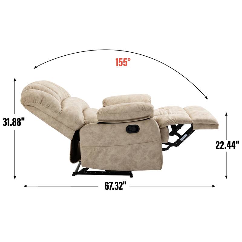 Roomfitters Oversized Manual Recliner Chair Padded Fabric Living Room Seating Ergonomic Lounge Sofa with Wide Armrests